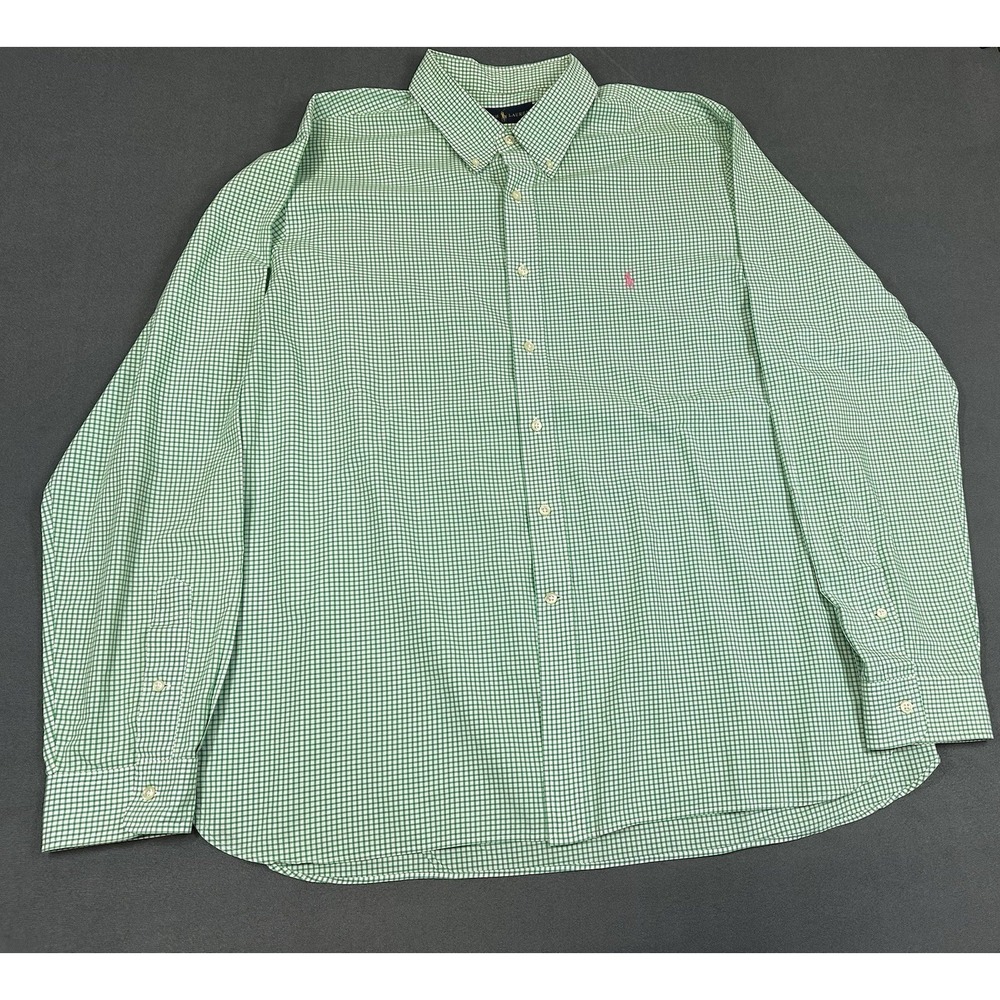 Ralph Lauren Dress Shirt Mens Size 18 46 Green Button Up Long Sleeve Pony